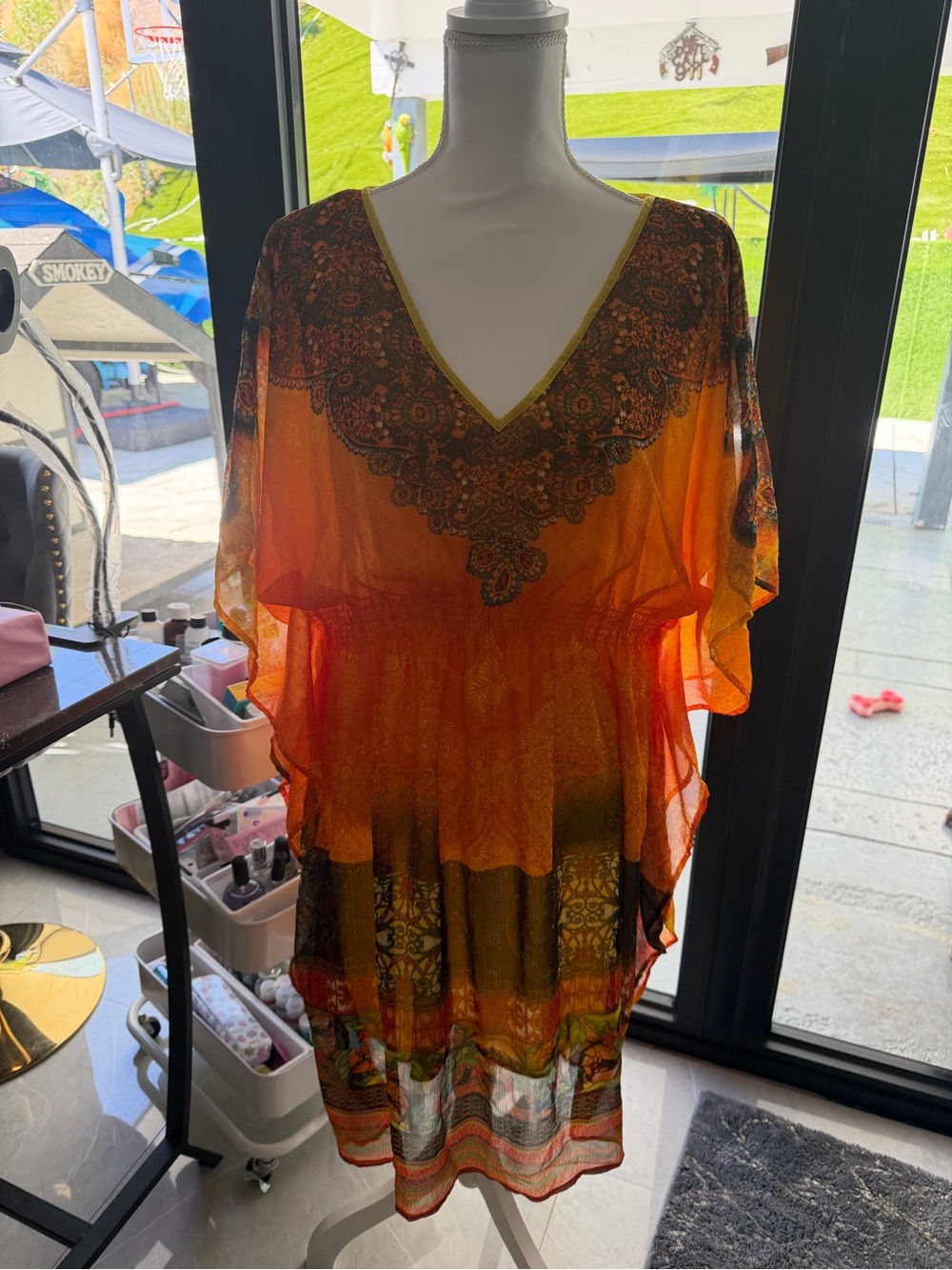 Sheer Boho V-Neck Women’s Top in Orange